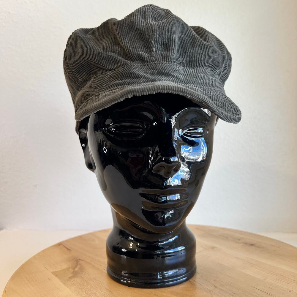 Charcoal Gray Corduroy Cotton Newsboy Cap Hat Women's One Size